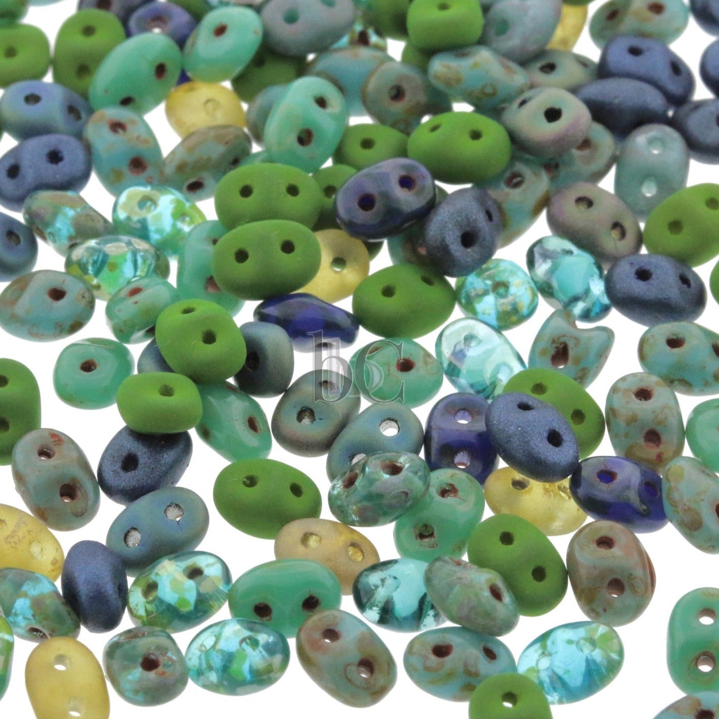 SuperDuo 2.5x5mm Spring LAKE & Velvet LAUREL Green MIX * / Custom Mix 2-Hole Czech Seed Beads ~ 20g