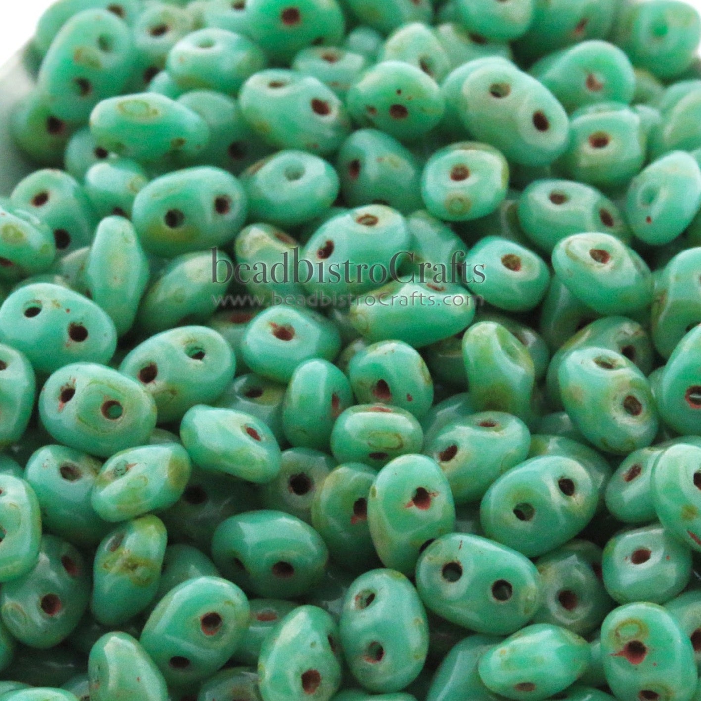 SuperDuo 2.5x5mm Opaque Green Turquoise Travertine 2-Hole Czech Seed Beads ~ 10g