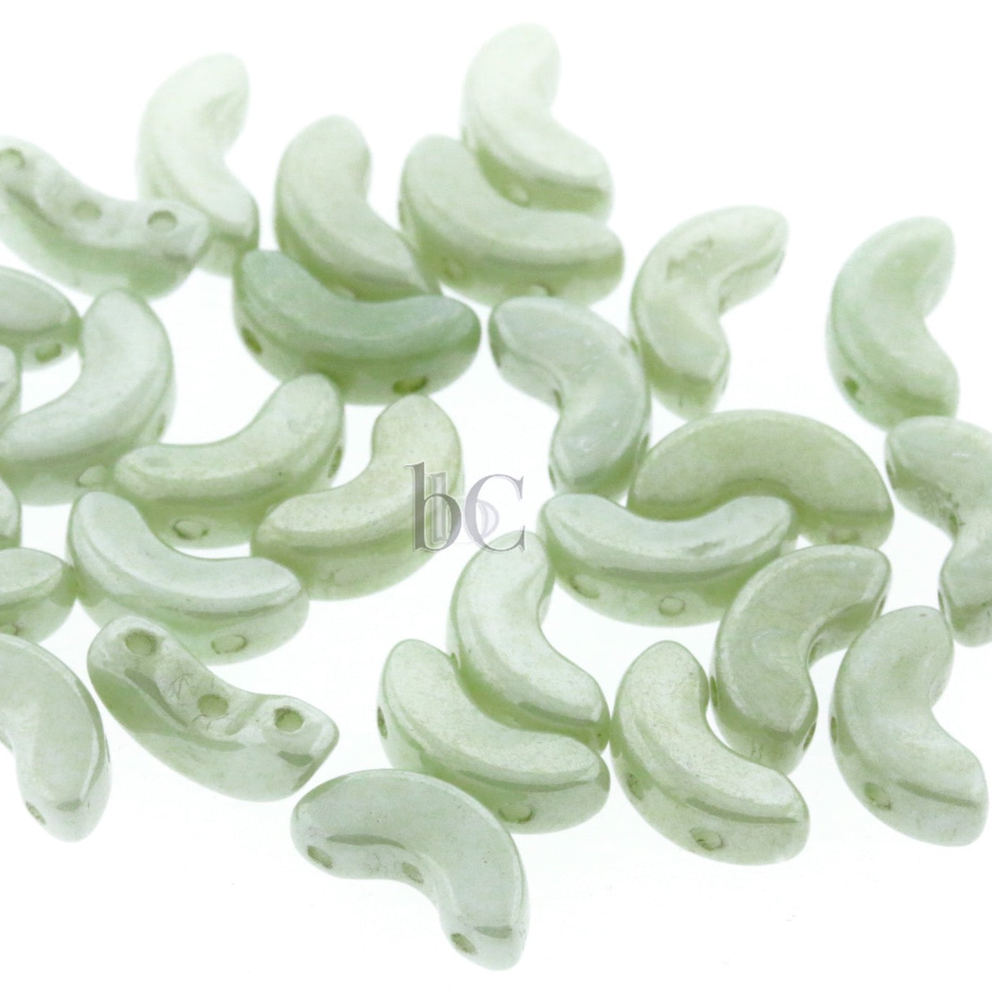 ARCOS Les Perles Par Puca® 5x10mm Opaque Light GREEN LUSTER  3-hole Czech Glass Beads ~ 30pcs