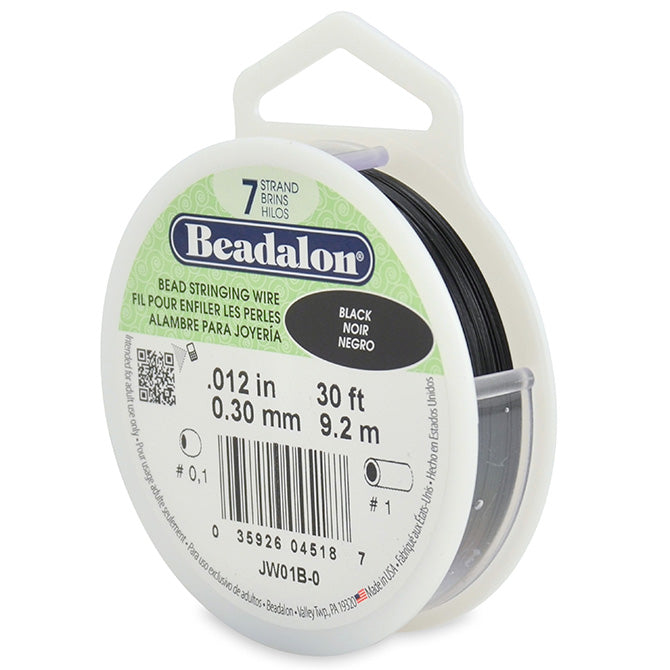 Beadalon 7 Strand Black .012in Flexible Bead Stringing Wire, 30ft Spool