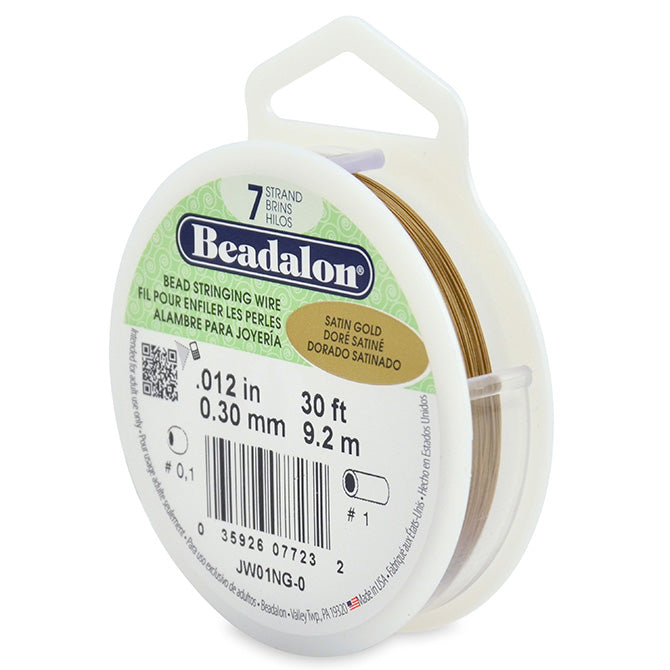 Beadalon 7 Strand Satin Gold .012in Flexible Bead Stringing Wire, 30ft Spool