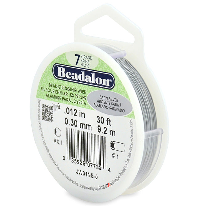 Beadalon 7 Strand Satin Silver .012in Flexible Bead Stringing Wire, 30ft Spool