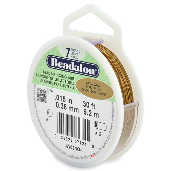 Beadalon 7 Strand Satin Gold .015in Flexible Bead Stringing Wire, 30ft Spool