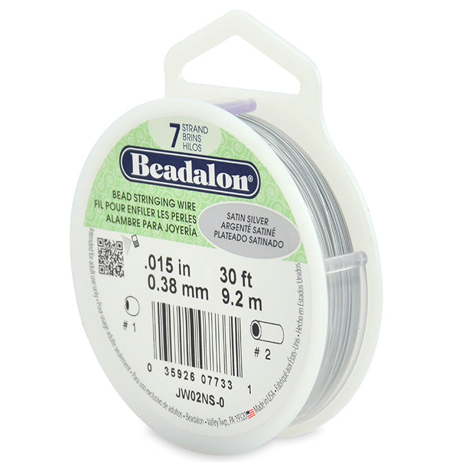 Beadalon 7 Strand Satin Silver .015in Flexible Bead Stringing Wire, 30ft Spool