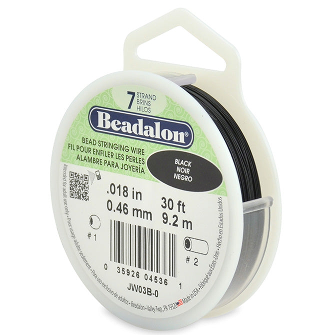 Beadalon 7 Strand Black .018in Flexible Bead Stringing Wire, 30ft Spool