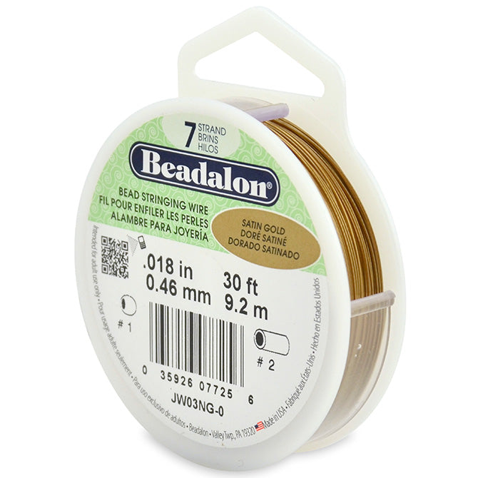 Beadalon 7 Strand Satin Gold .018in Flexible Bead Stringing Wire, 30ft Spool