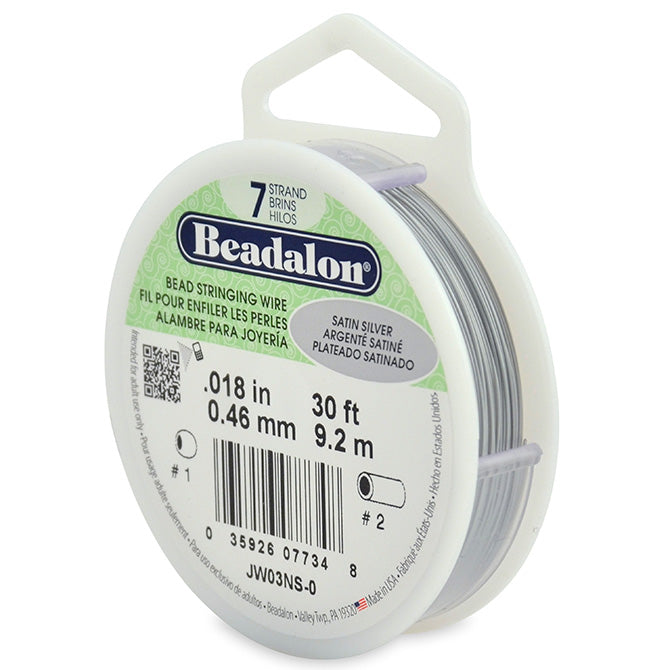 Beadalon 7 Strand Satin Silver .018in Flexible Bead Stringing Wire, 30ft Spool