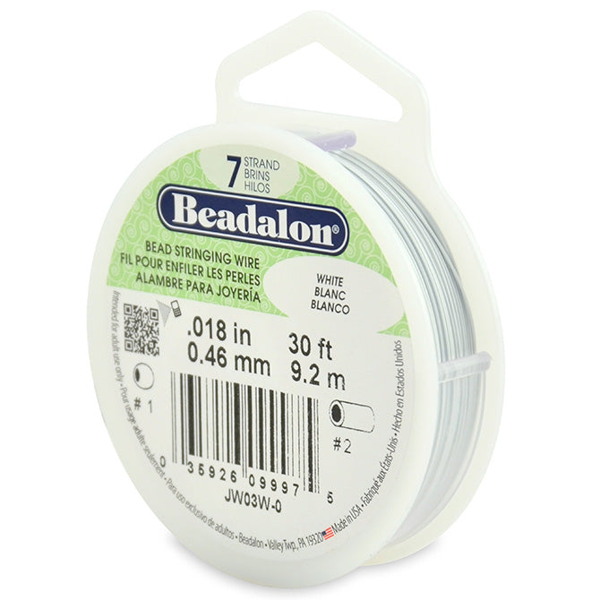 Beadalon 7 Strand White .018in Flexible Bead Stringing Wire, 30ft Spool