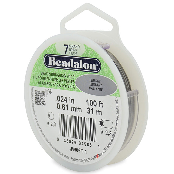 Beadalon 7 Strand Bright .024in Flexible Bead Stringing Wire, 100ft Spool