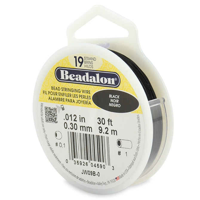 Beadalon 19 Strand Black .012in Flexible Bead Stringing Wire, 30ft Spool