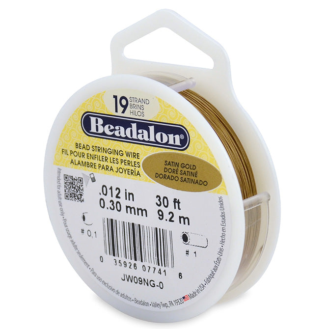 Beadalon 19 Strand Satin Gold .012in Flexible Bead Stringing Wire, 30ft Spool