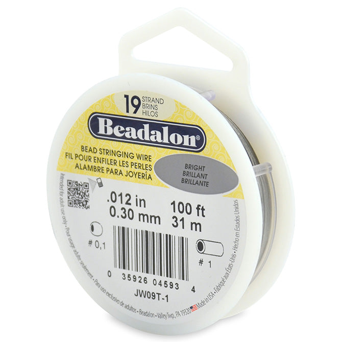 Beadalon 19 Strand Bright .012in Flexible Bead Stringing Wire, 100ft Spool