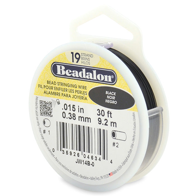 Beadalon 19 Strand Black .015in Flexible Bead Stringing Wire, 30ft Spool