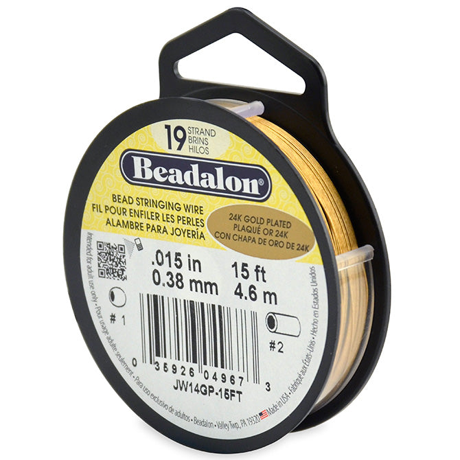 Beadalon 19 Strand 24KT Gold Plated .015in Flexible Bead Stringing Wire, 15ft Spool