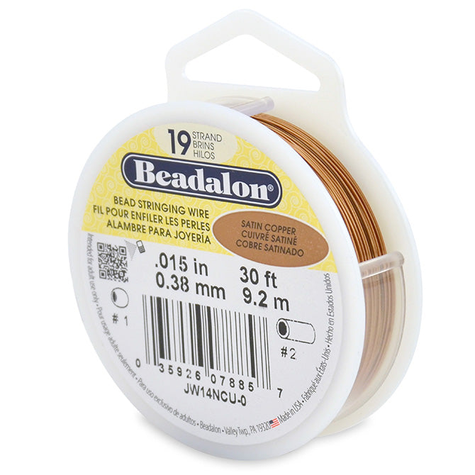 Beadalon 19 Strand Satin Copper .015in Flexible Bead Stringing Wire, 30ft Spool