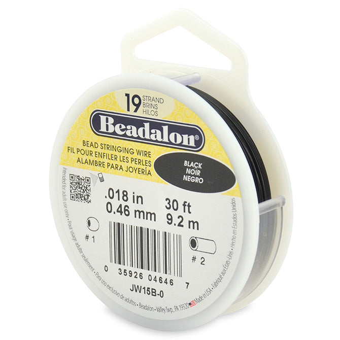 Beadalon 19 Strand Black .018in Flexible Bead Stringing Wire, 30ft Spool