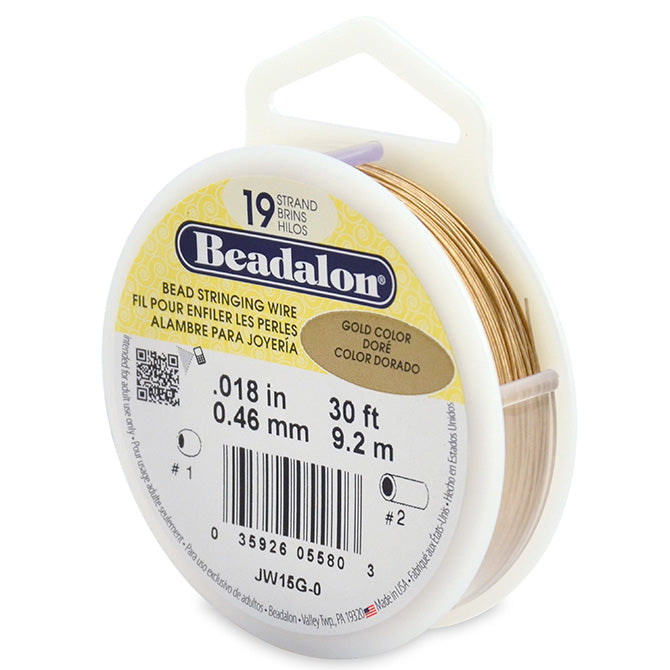 Beadalon 19 Strand Gold Color .018in Flexible Bead Stringing Wire, 30ft Spool