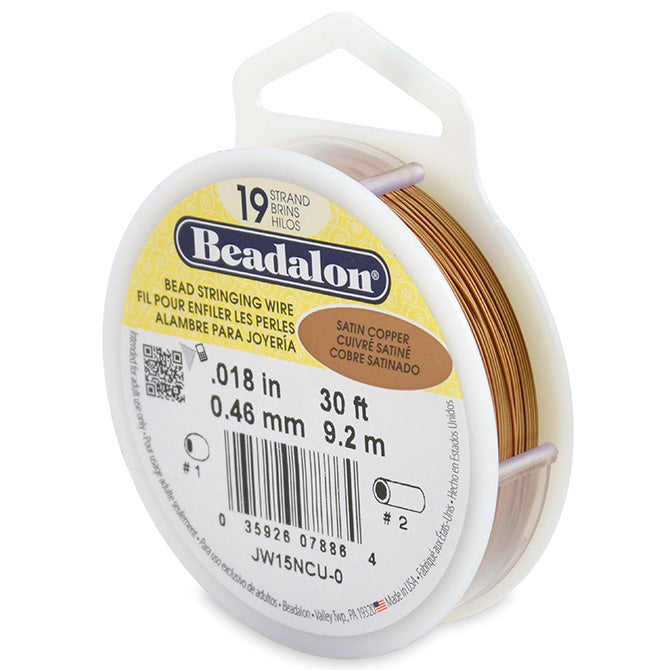 Beadalon 19 Strand Satin Copper .018in Flexible Bead Stringing Wire, 30ft Spool