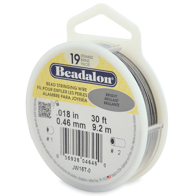 Beadalon 19 Strand Bright .018in Flexible Bead Stringing Wire, 30ft Spool