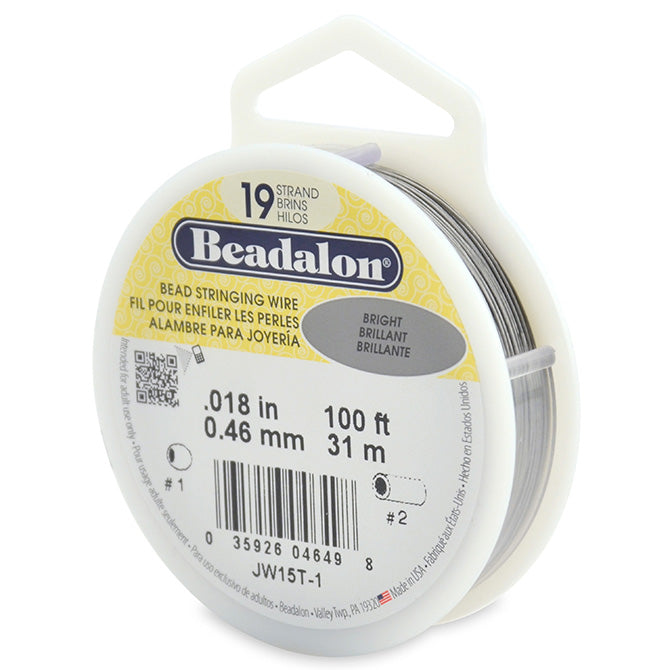 Beadalon 19 Strand Bright .018in Flexible Bead Stringing Wire, 100ft Spool