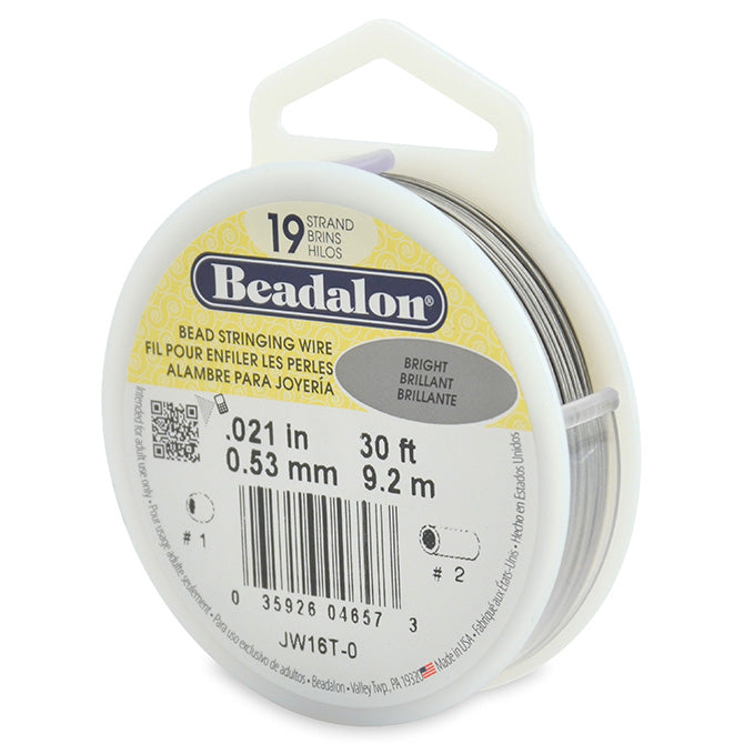 Beadalon 19 Strand Bright .021in Flexible Bead Stringing Wire, 30ft Spool