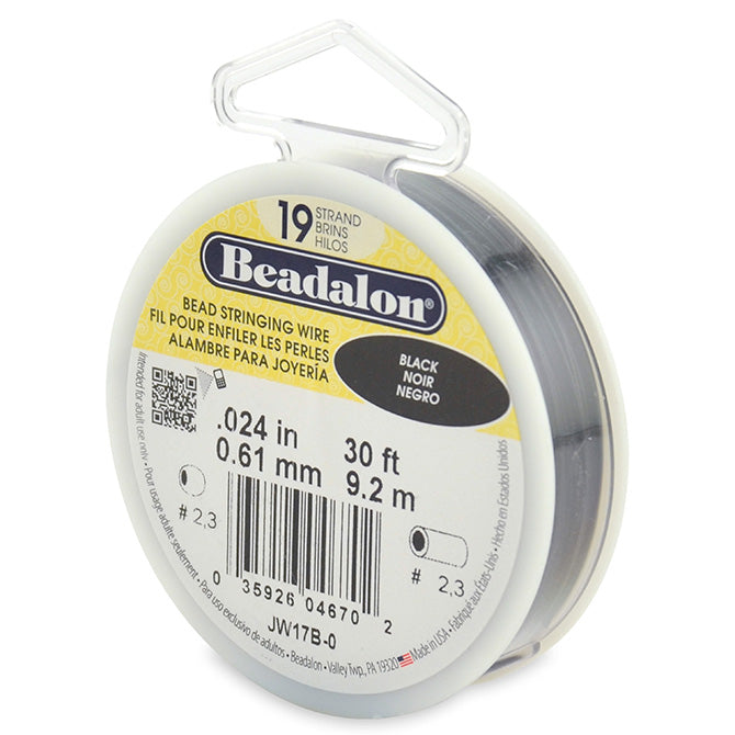 Beadalon 19 Strand Black .024in Flexible Bead Stringing Wire, 30ft Spool