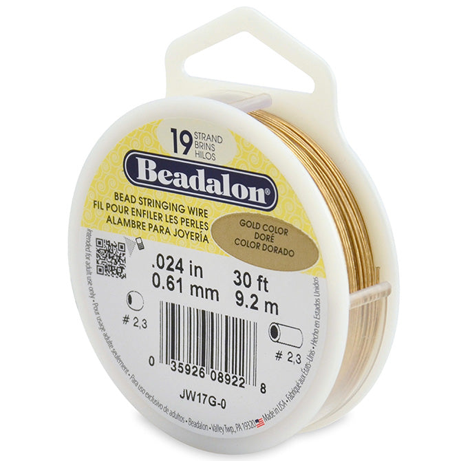 Beadalon 19 Strand Gold Color .024in Flexible Bead Stringing Wire, 30ft Spool