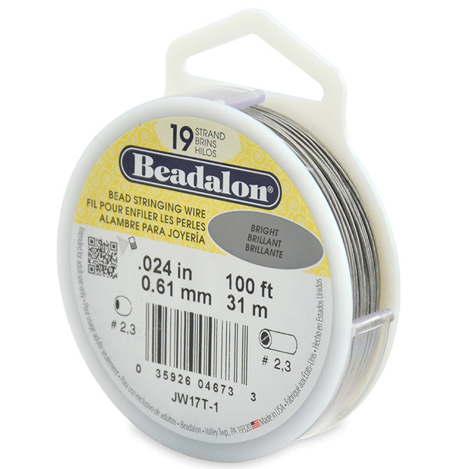 Beadalon 19 Strand Bright .024in Flexible Bead Stringing Wire, 100ft Spool