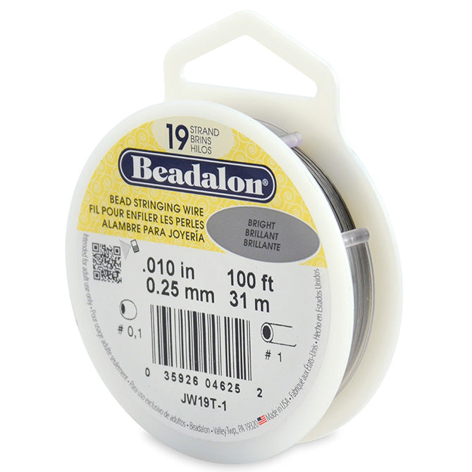 Beadalon 19 Strand Bright .010in Flexible Bead Stringing Wire, 100ft Spool