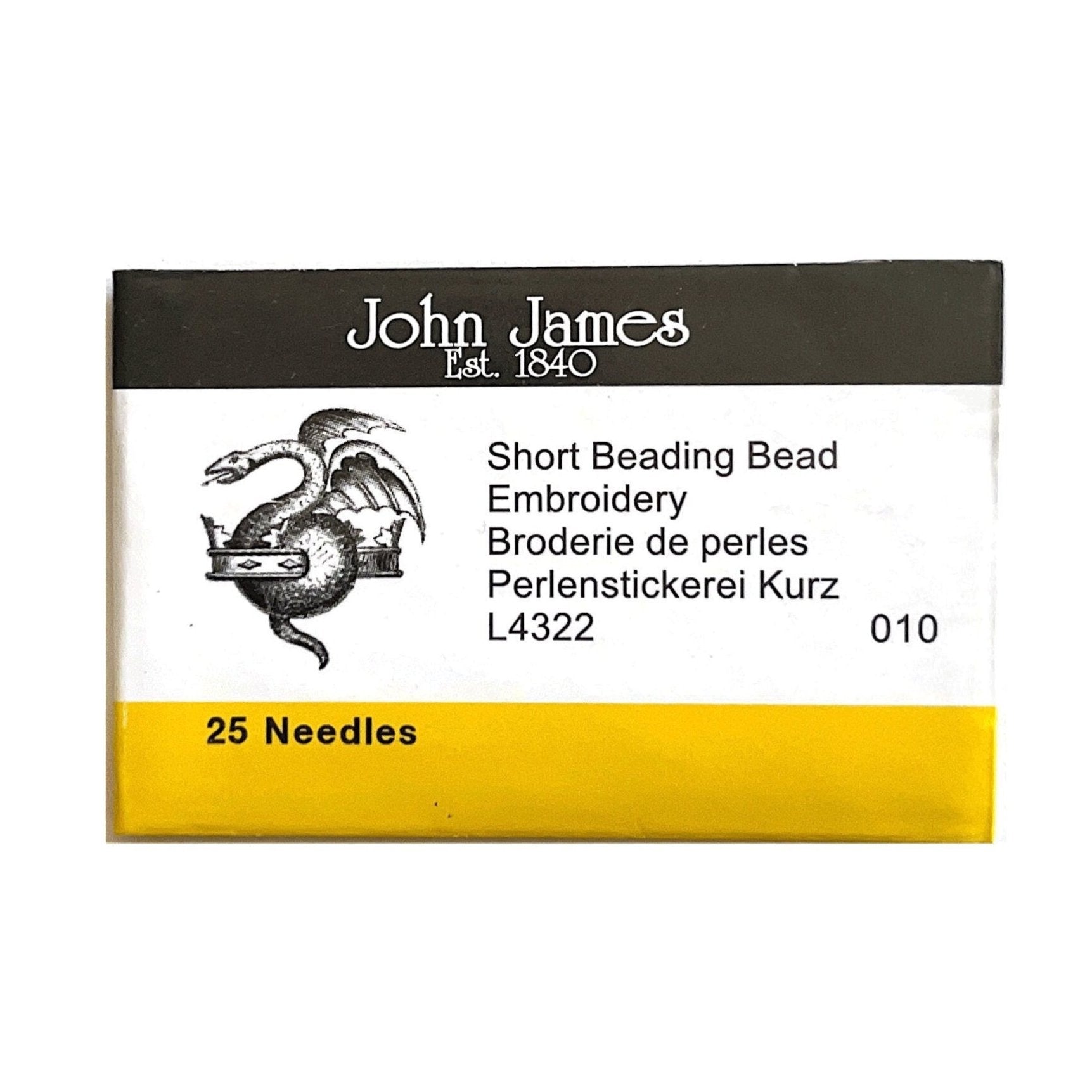 John James Short Beading Needles Size 10 - 25 Beading Needles