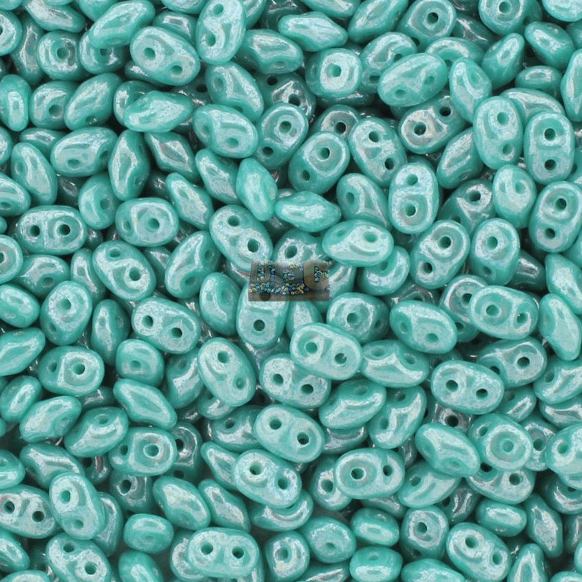 SuperDuo 2.5x5mm Luster Opaque Turquoise 2-Hole Czech Seed Beads ~ 20g