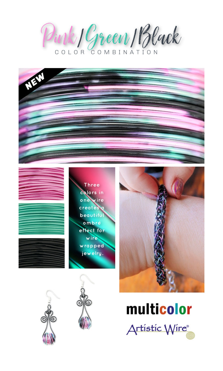Pink, Green & Black 22 Gauge MultiColor Artistic Wire (6 Yard Spool)