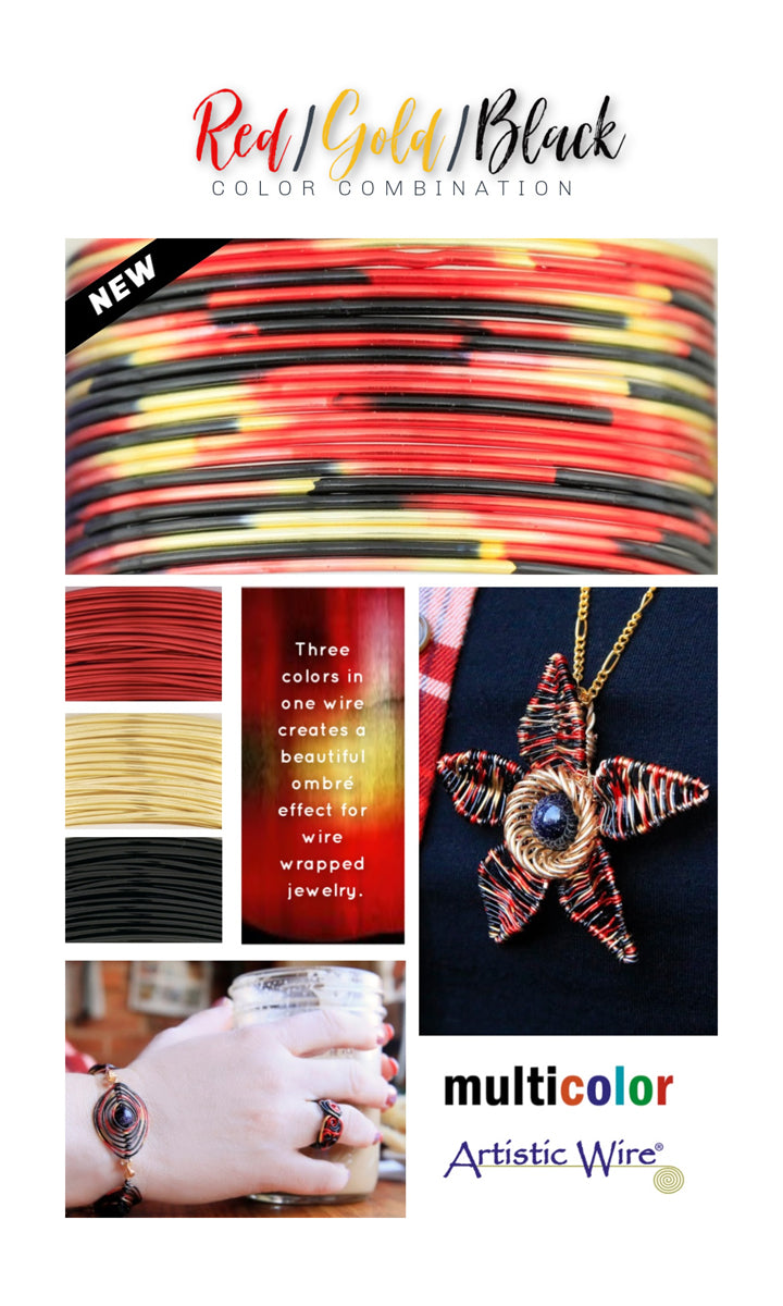Red, Gold & Black 20 Gauge MultiColor Artistic Wire (4 Yard Spool)