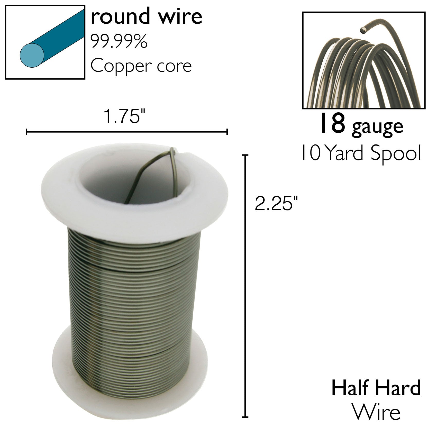 Hematite 18 Gauge Tarnish-Resistant Wire Elements by BeadSmith