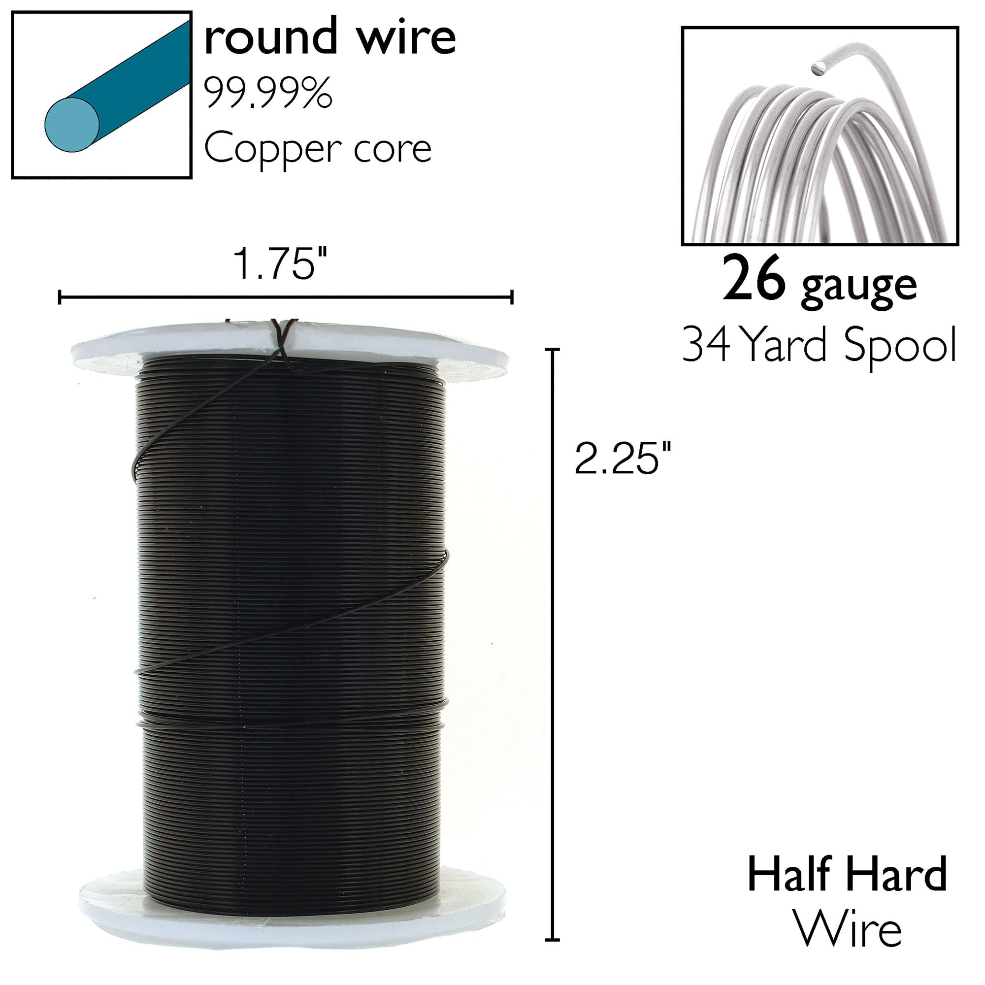 Black 26 Gauge Tarnish-Resistant Wire Elements by BeadSmith