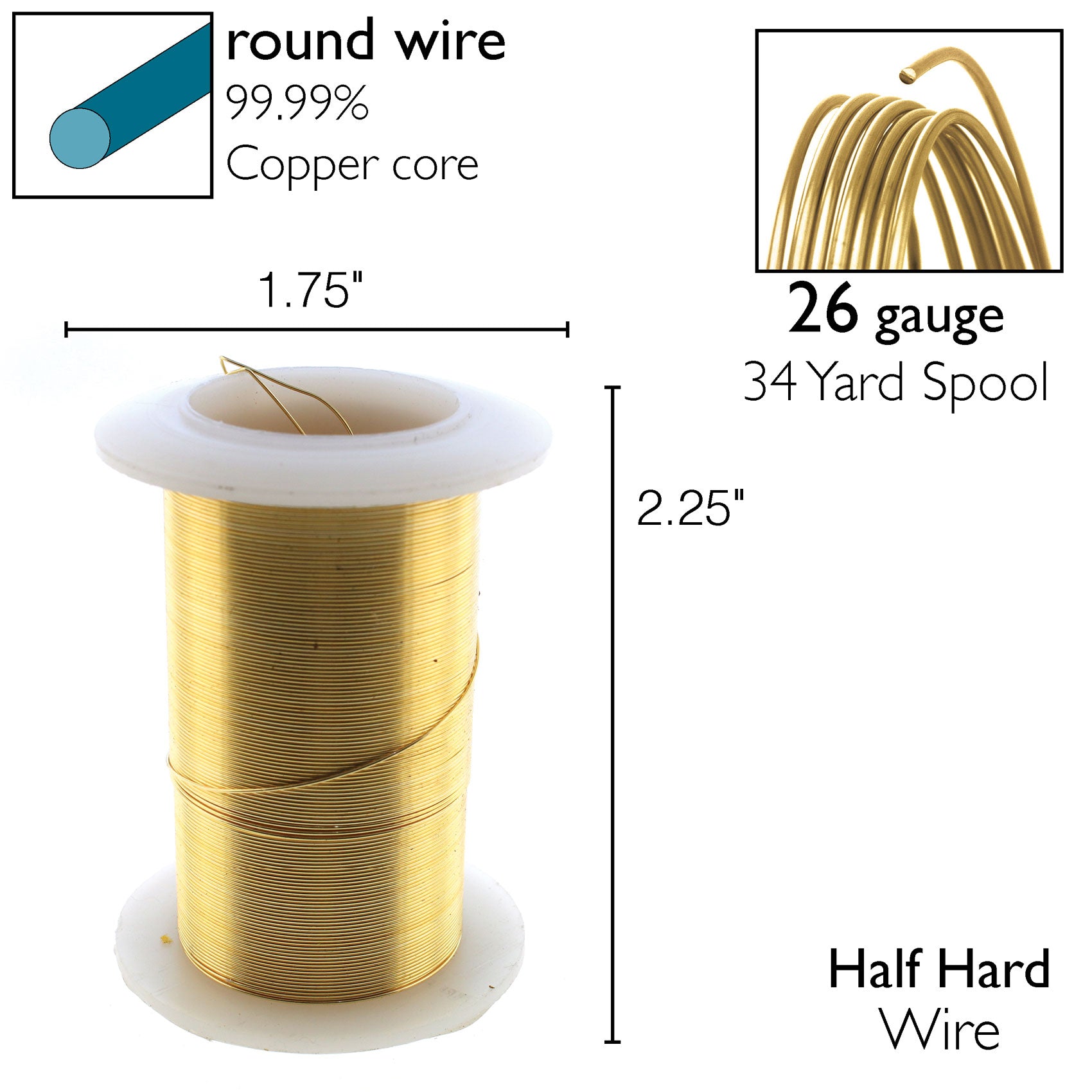 Gold Color 26 Gauge Tarnish-Resistant Wire Elements by BeadSmith