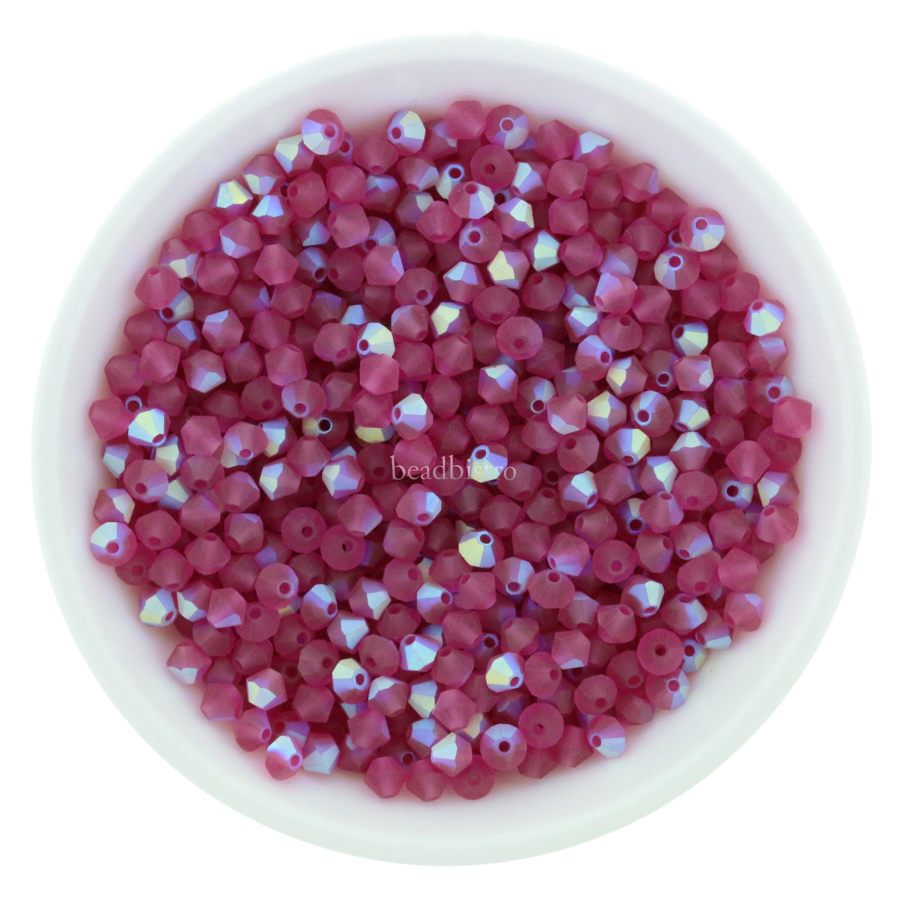 Fuchsia Matte AB 3mm, 4mm, 6mm Preciosa Crystal Bicones