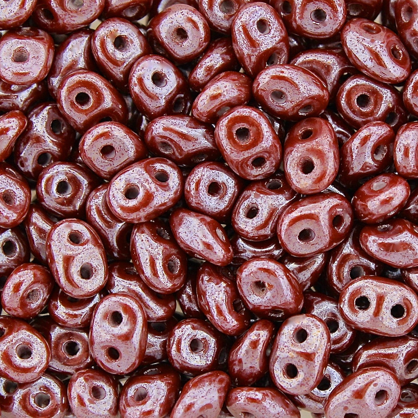 SuperDuo 2.5x5mm Opaque Umber WHITE LUSTER 2-Hole Czech Seed Beads ~ 10g/20g