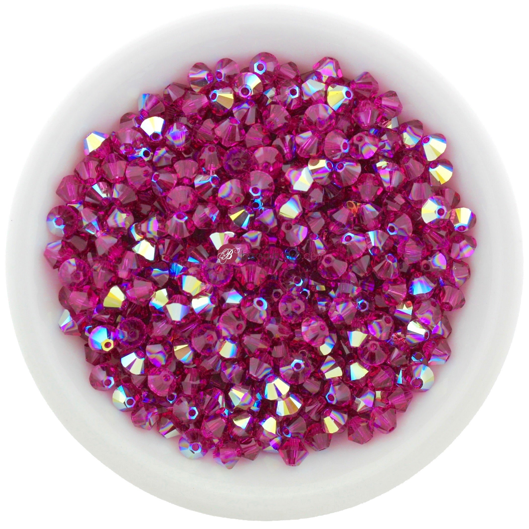 Fuchsia AB 3mm, 4mm, 6mm Preciosa Crystal Bicones