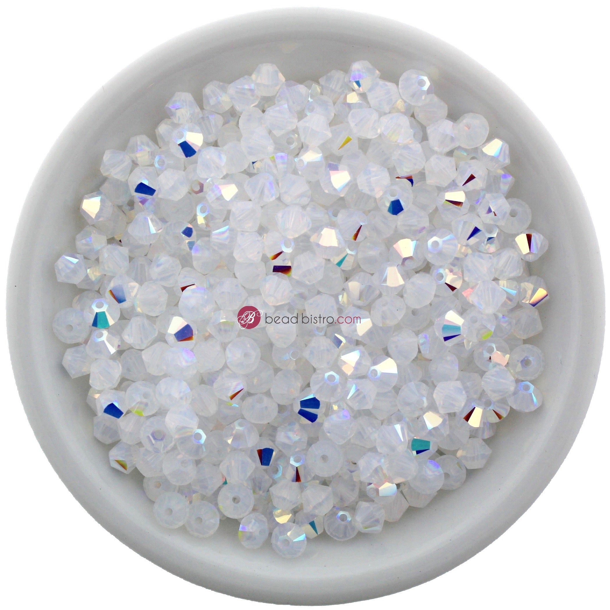 White Opal AB 3mm, 4mm, 6mm Preciosa Crystal Bicones