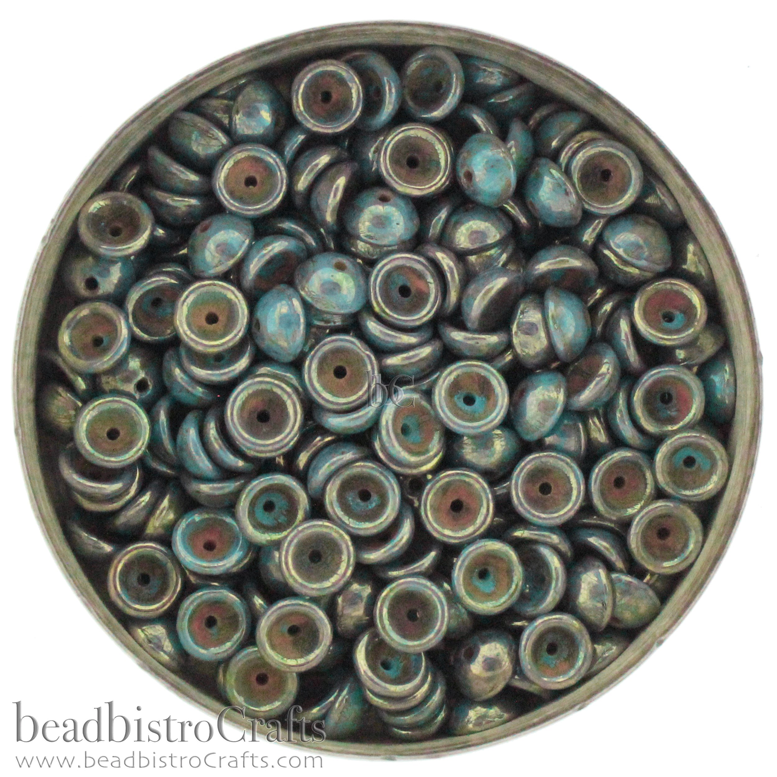 TeaCup Bead Turquoise BRONZE PICASSO 4mm Czech Glass Bead Cap ~ 100pcs