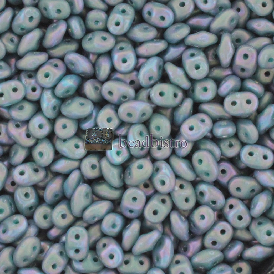 SuperDuo 2.5x5mm Matte NEBULA Opaque Turquoise 2-Hole Czech Seed Beads ~ 20g