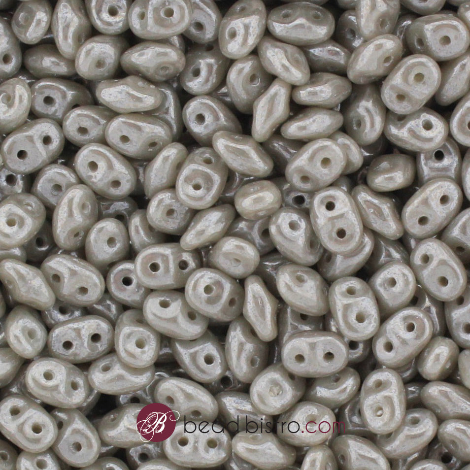 SuperDuo 2.5x5mm Opaque Grey WHITE LUSTER 2-Hole Czech Seed Beads ~ 20g