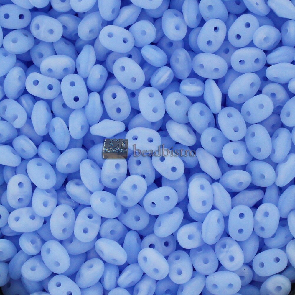 20g Czech SuperDuo 2 hole beads MATTE MILKY Blue OPAL ** 2.5x5mm