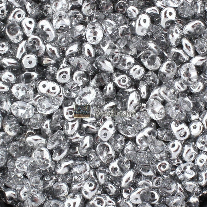 20g Czech SuperDuo 2-hole Beads - Crystal LABRADOR * 2.5x5mm