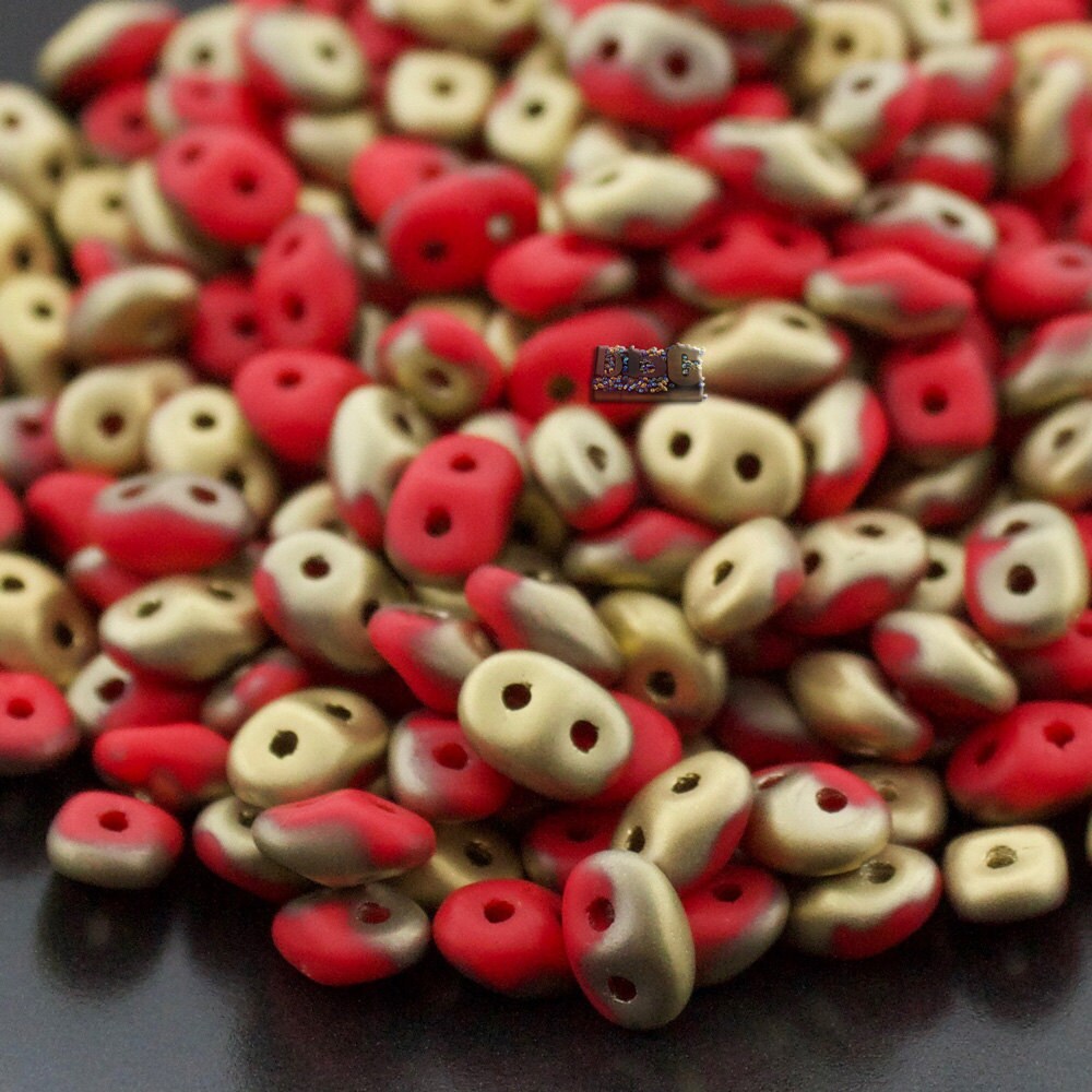 10g Czech SuperDuo 2 hole beads * NEW Color * Matte Red FOOL'S GOLD 2.5x5mm