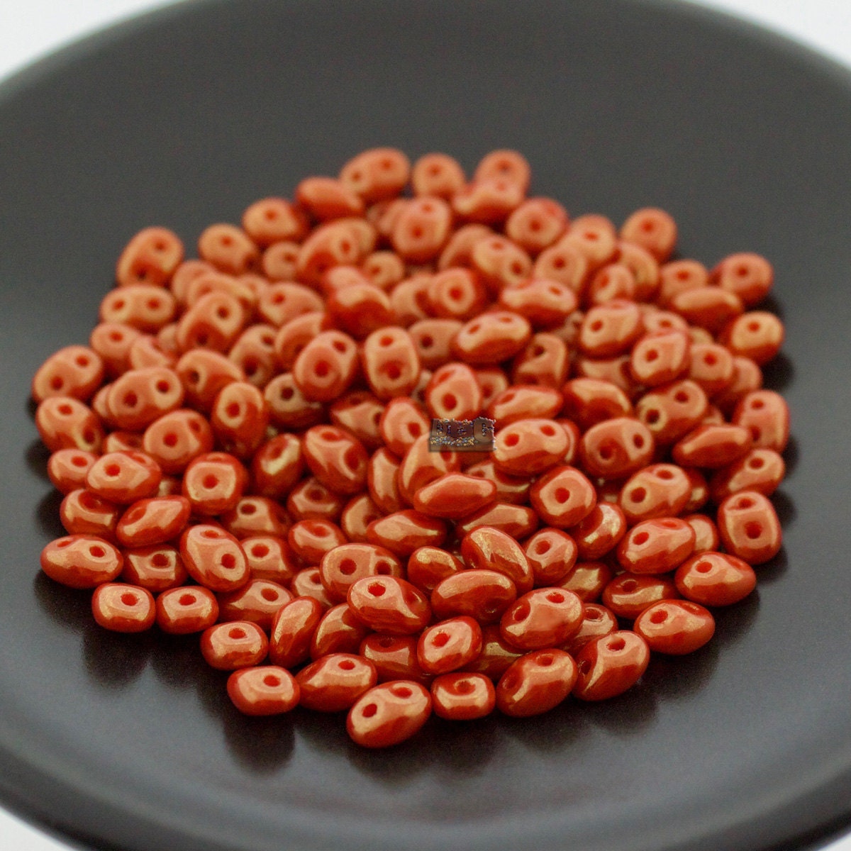 10g Czech SuperDuo 2-hole Beads - Opaque Orange RED LUSTER * 2.5x5mm