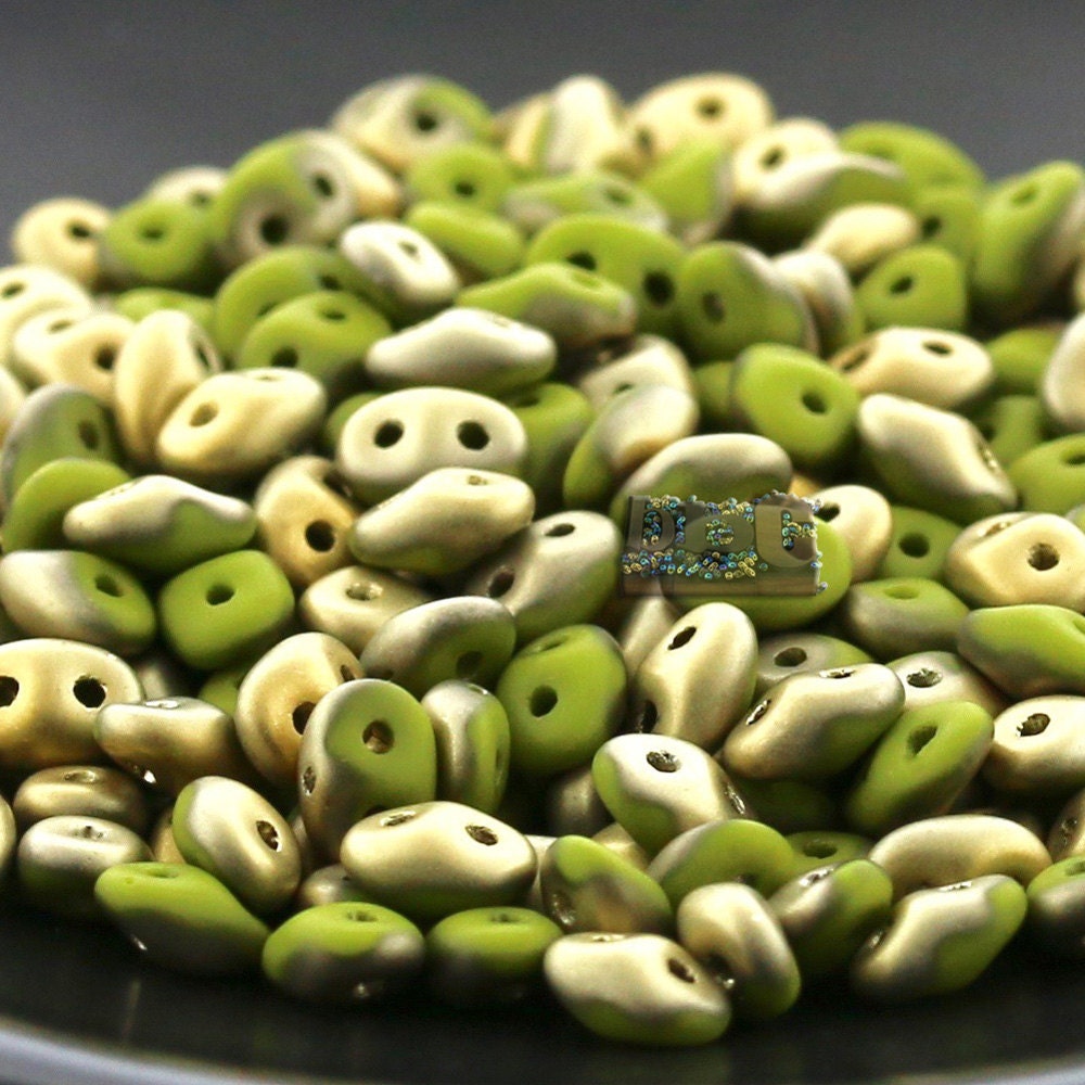 10g Czech SuperDuo 2 hole beads * NEW Color * Matte Wasabi FOOL'S GOLD 2.5x5mm