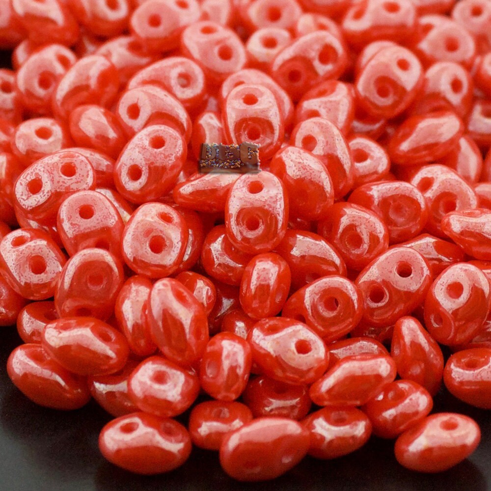 10g Czech SuperDuo 2 hole beads * NEW Color * Opaque Orange WHITE LUSTER 2.5x5mm