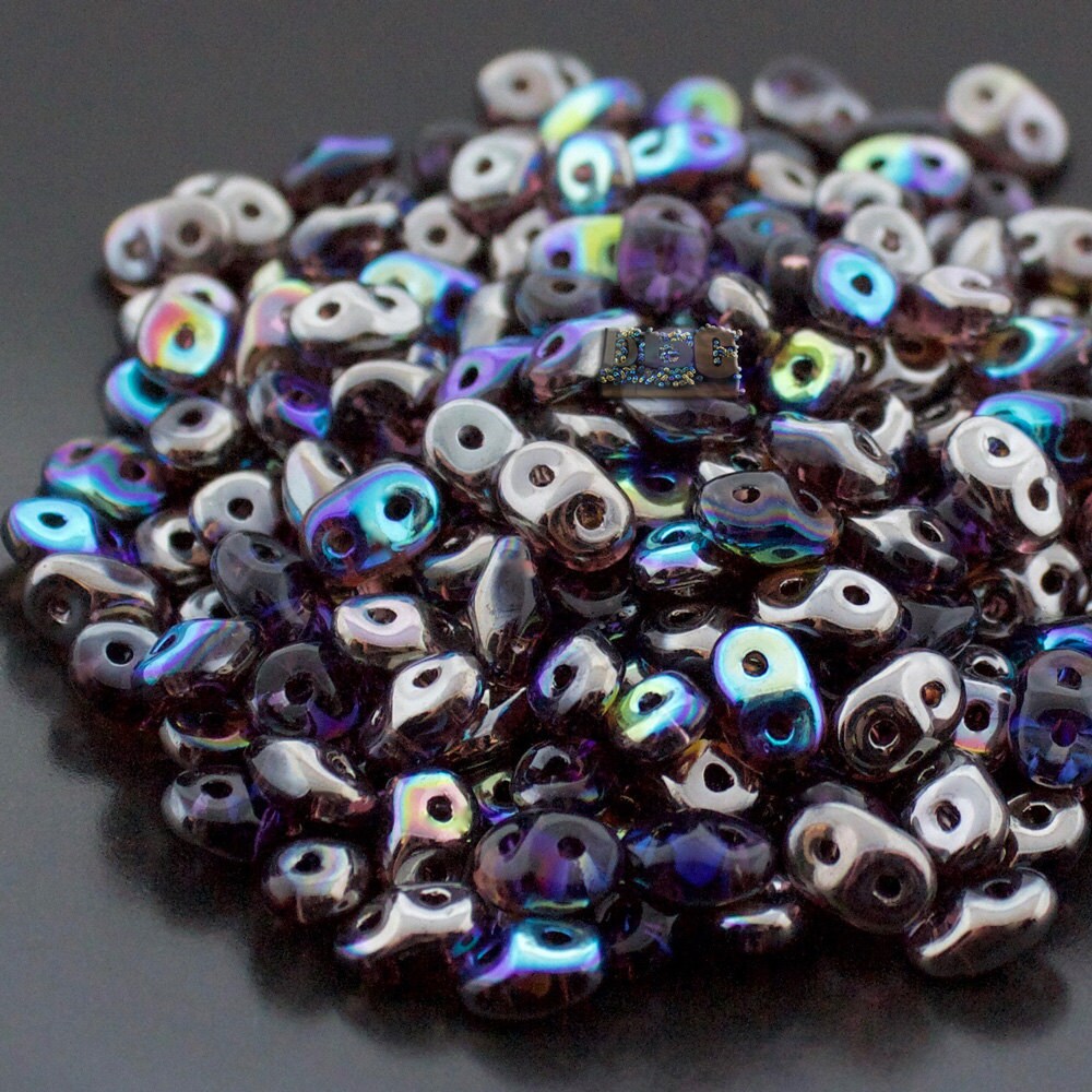 10g Czech SuperDuo 2 hole beads Amethyst GRAPHITE RAINBOW 2.5x5mm